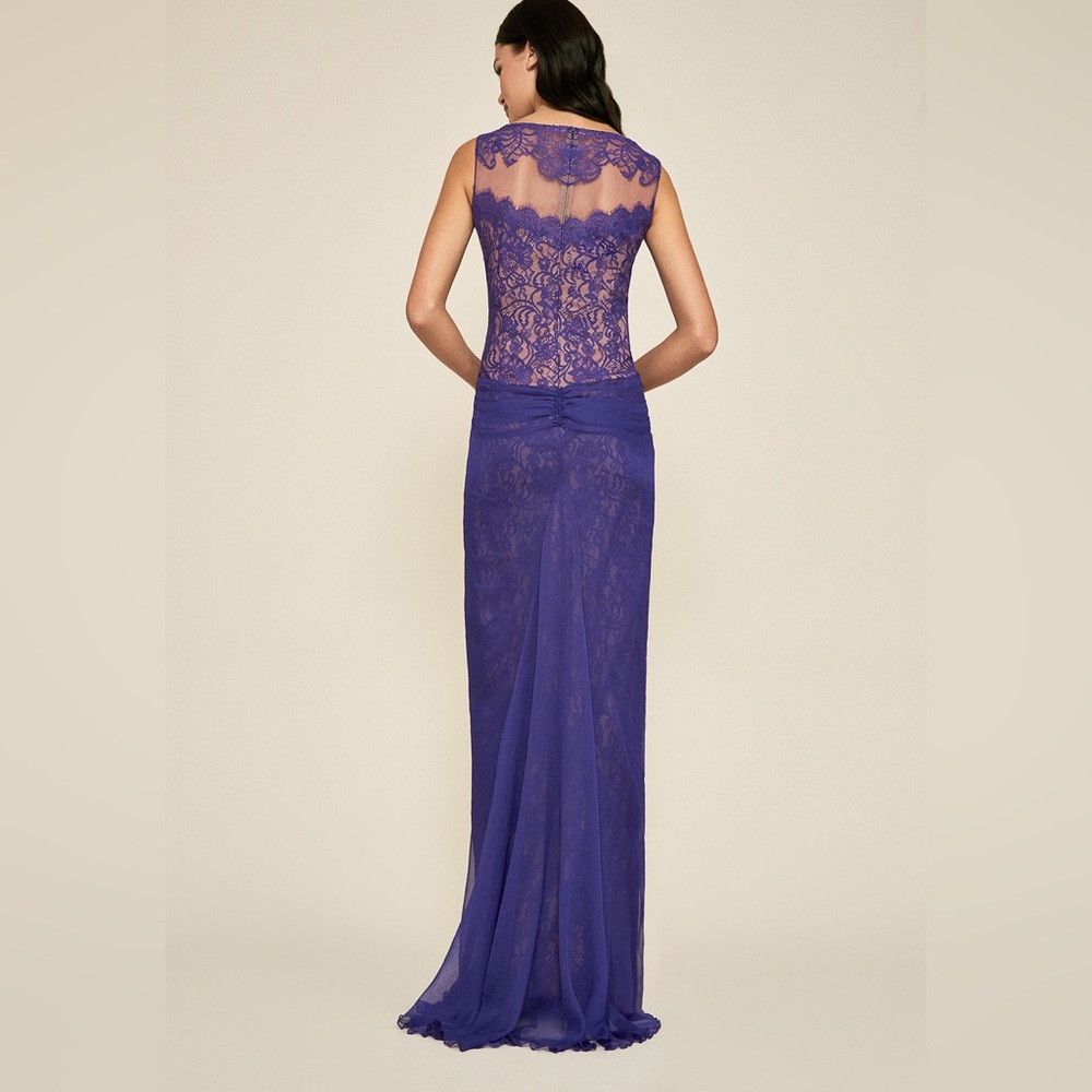 Tadashi Shoji Purple Aries lace $ chiffon Dress Gown.Sz 14 - Picture 2 of 14
